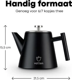 Vatten® - Premium RVS Theepot - Incl. RVS Theefilter - 1L - Zwart - Dubbelwandig -Bestek Winkel 1077x1200 1