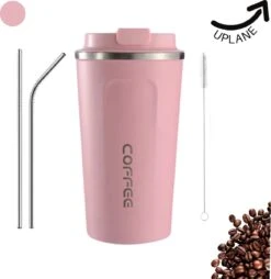 Thermosbeker - Koffiebeker To Go - Travel Mug - Dubbelwandig, RVS & Lekvrij - Thermosbeker Koffie - 380 ML – Roze
