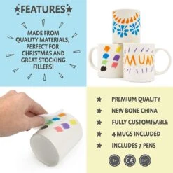 TWIDDLERS Doe-Het-Zelf Mokken Beschilderen Pakket Met 4 Mokken & 7 Keramiekstiften - Decoreer Je Eigen Mok Knutselproject Voor Kinderen - Mooi Als Cadeau Voor Moederdag/Vaderdag -Bestek Winkel 1199x1200 4