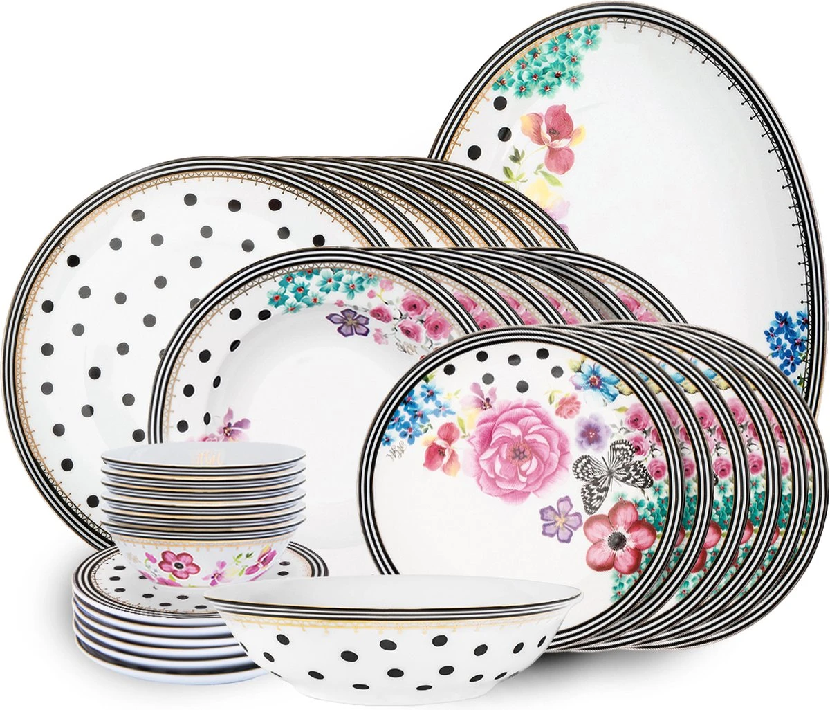 Melli Mello Nora Dots - Serviesset - Complete Serviesset 6 Personen - Bloemen - Stippen 1 Melli Mello Nora Dots - Serviesset - Complete Serviesset 6 Personen - Bloemen - Stippen