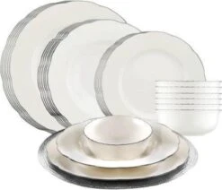 Kutahya Porselein Bone Olympos Silver Rand Serviesset (24 Delig) 6 Personen - BNOLY24Y2220 -Bestek Winkel 1200x1031