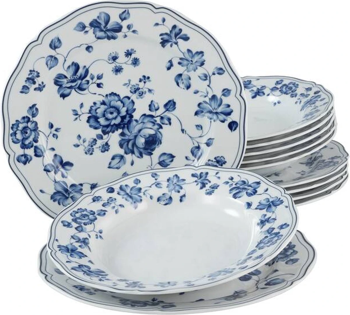 Merkloos Alba Royal Blue Flower 12-delig Servies 1 Merkloos Alba Royal Blue Flower 12-delig Servies