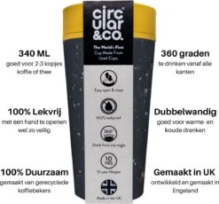 Circular&Co. Herbruikbare To Go Koffiebeker (rCUP) Zwart/geel 12oz/340ml -Bestek Winkel 1200x1119