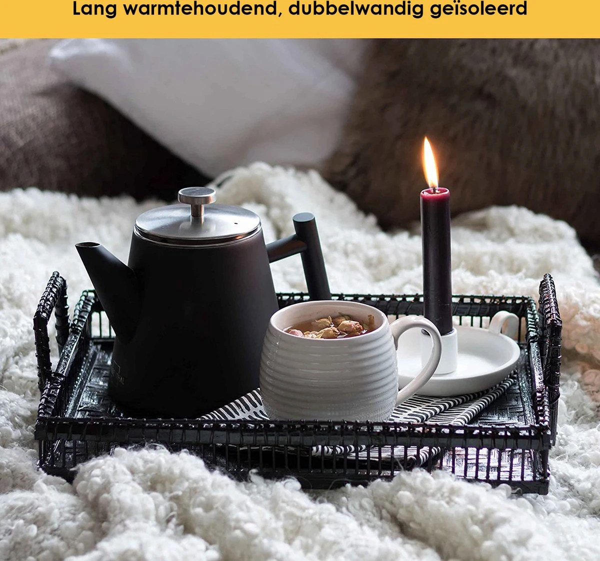 Silberthal - Theepot Met Filter - 1 L - RVS Dubbelwandig - Zwart - Cadeau 4 Silberthal - Theepot Met Filter - 1 L - RVS Dubbelwandig - Zwart - Cadeau - Afbeelding 4