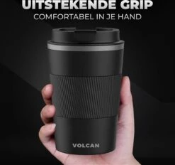 Volcan RVS Koffiebeker To Go Met Sleeve - Thermosbeker - Theebeker - Coffee - Zwart -Bestek Winkel 1200x1125