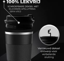 Volcan RVS Koffiebeker To Go Met Sleeve - Thermosbeker - Theebeker - Coffee - Zwart -Bestek Winkel 1200x1142