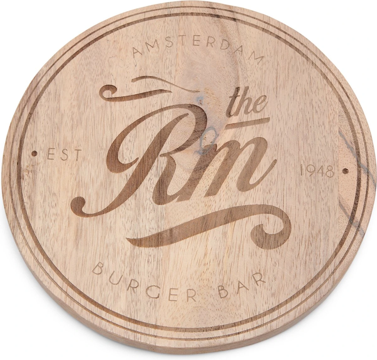 Riviera Maison Serveerplank Rond Hout Voor Hamburger - Amsterdam Burger Bar Serving Board - Bruin - Mangohout - 1 Stuk 1 Riviera Maison Serveerplank Rond Hout Voor Hamburger - Amsterdam Burger Bar Serving Board - Bruin - Mangohout - 1 Stuk