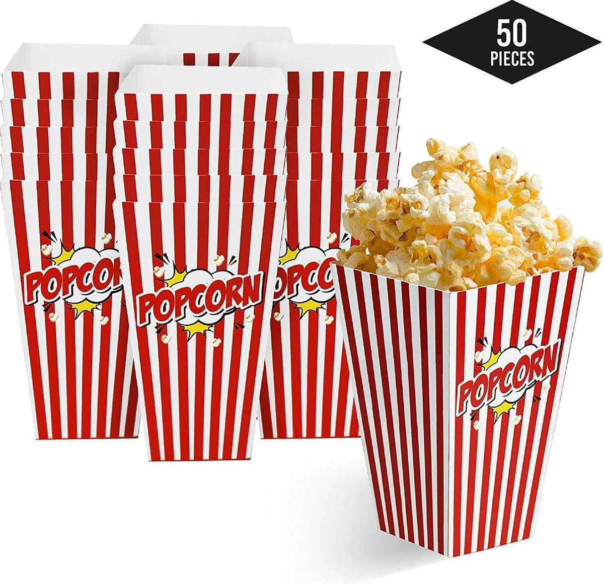 50 Duurzame Popcorn Bakjes (18x10cm) - Popcorn Zakjes Voor Filmavonden, Feestjes - Ook Geschickt Als Snoepbakje Of Feestzakje Voor Kinderen 1 50 Duurzame Popcorn Bakjes (18x10cm) - Popcorn Zakjes Voor Filmavonden, Feestjes - Ook Geschickt Als Snoepbakje Of Feestzakje Voor Kinderen