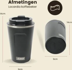 LaCardia Koffiebeker To Go Premium Zwart – Thermosbeker – Theebeker – 380ML – Herbruikbaar -Bestek Winkel 1200x1171 2
