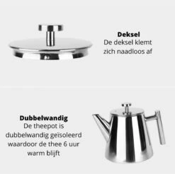 Castagnola Theepot Met Filter – Theekan – Theepot Dubbelwandig – Theepot Roestvrijstaal – Hoogwaardig RVS – 1 Liter – 5 Kopjes Thee – Zilver Glans -Bestek Winkel 1200x1195 18