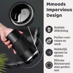 Mmoods Thermosbeker Voor Koffie En Thee 380ml - Koffiebeker To Go - Reisbeker Voor Auto - Herbruikbare Drinkfes Voor Warme En Koude Dranken - Ecologische Thermoskan Zwart Geschenk -Bestek Winkel 1200x1200 106