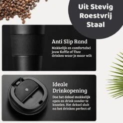 Mmoods Thermosbeker Voor Koffie En Thee 380ml - Koffiebeker To Go - Reisbeker Voor Auto - Herbruikbare Drinkfes Voor Warme En Koude Dranken - Ecologische Thermoskan Zwart Geschenk -Bestek Winkel 1200x1200 108
