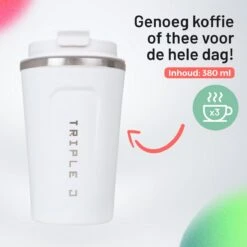 Triple J® Koffiebeker To Go - Thermosbeker - BPA & Lekvrij - 380ml - Wit -Bestek Winkel 1200x1200 114