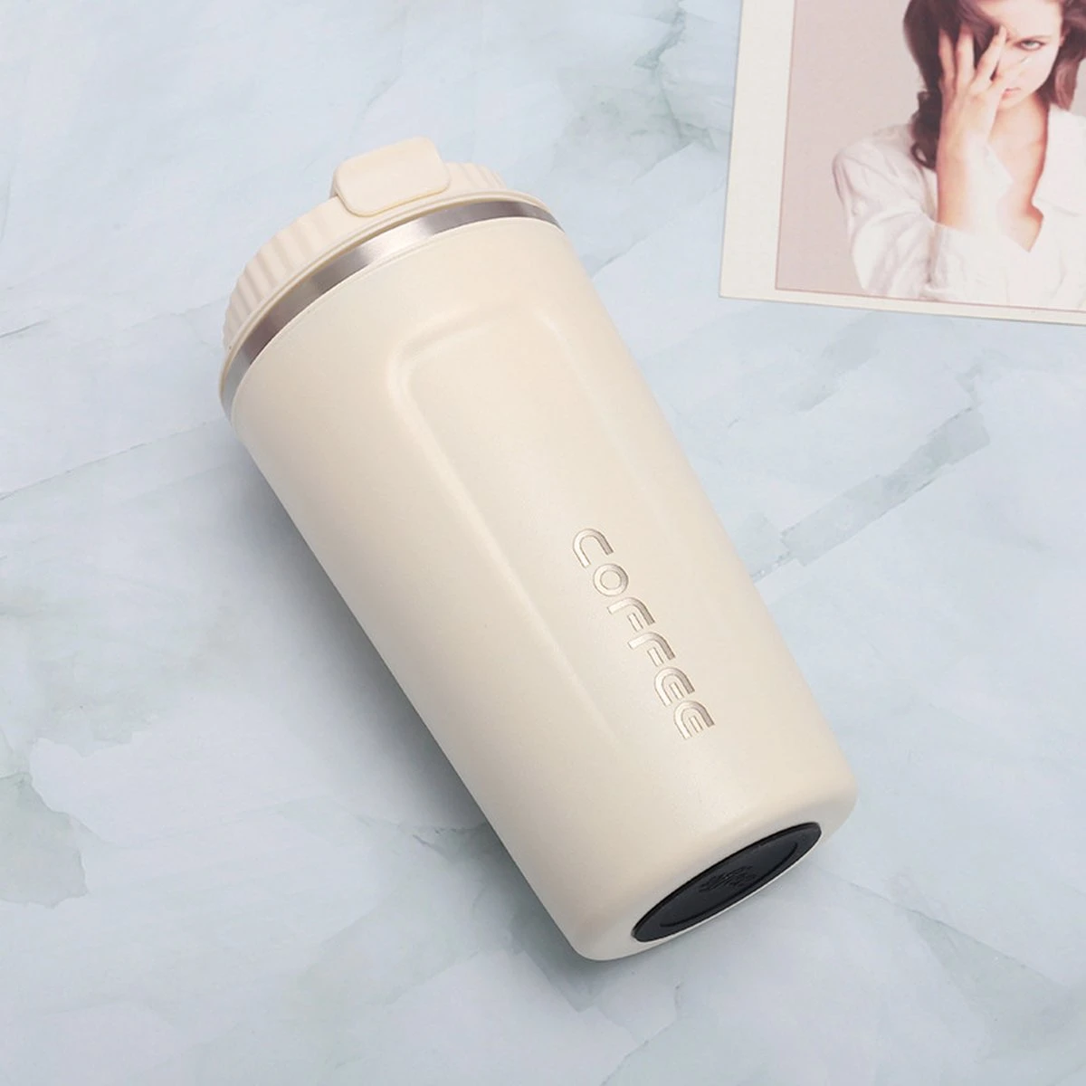 Premium RVS Koffiebeker To Go - Thermosbeker - Theebeker - 380ml - Wit 2 Premium RVS Koffiebeker To Go - Thermosbeker - Theebeker - 380ml - Wit - Afbeelding 2