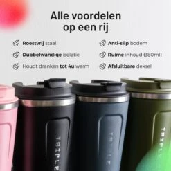 Triple J® Koffiebeker To Go - Thermosbeker - BPA & Lekvrij - 380ml - Groen -Bestek Winkel 1200x1200 18