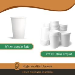 Drinkbeker Wit - Koffiebeker - Kartonnen Beker - 265ml - 100 Stuks - Wegwerpbeker - Papieren Beker - To-Go -Bestek Winkel 1200x1200 198