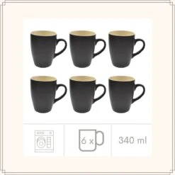 OTIX Koffiekopjes - Met Oor - Set Van 6 - Theekoppen - 340ml - Zwart - Keramiek -Bestek Winkel 1200x1200 575