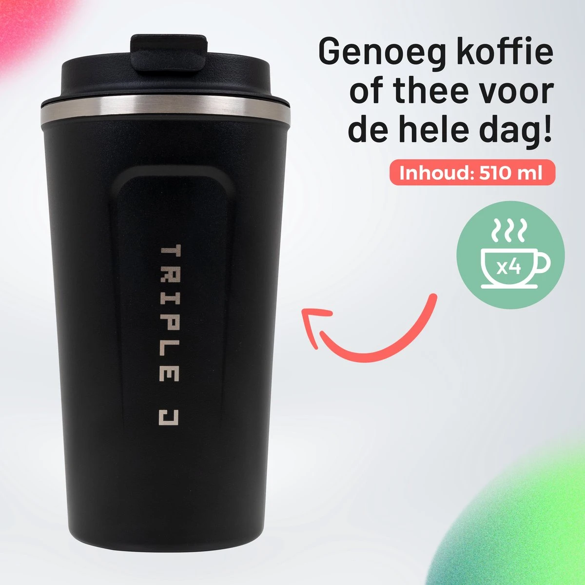Triple J® Koffiebeker To Go - Thermosbeker - BPA & Lekvrij - 510ml - Zwart 6 Triple J® Koffiebeker To Go - Thermosbeker - BPA & Lekvrij - 510ml - Zwart - Afbeelding 6