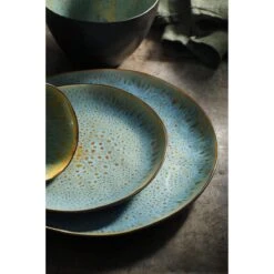 Palmer Serviesset Lotus Stoneware 6-persoons 24-delig Zwart Turquoise -Bestek Winkel 1200x1200 635