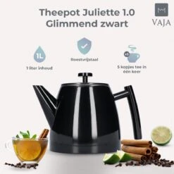 Vaja® Theepot Juliette Met Filter - Dubbelwandig -Theekan 1.0L - Glimmend Zwart -Bestek Winkel 1200x1200 813