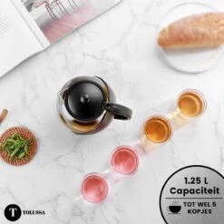 Tolussa Premium Theepot Glas Met Filter - 1.25L - Zwart - Isolerend - Lekt Niet -Bestek Winkel 1200x1200 841