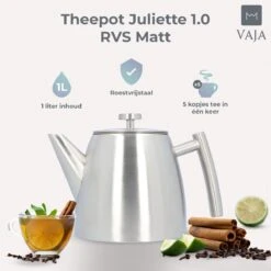 Vaja® Theepot Camille Met Filter - Zilver - 1.0L - RVS Dubbelwandig - Theekan -Bestek Winkel 1200x1200 855