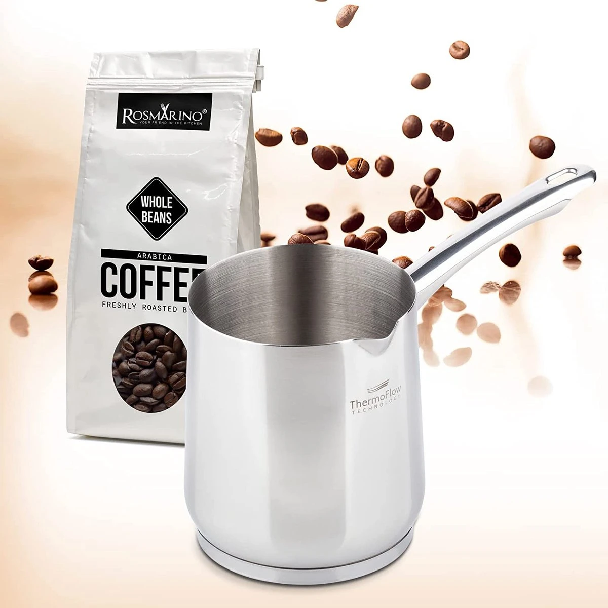 Rosmarino Pour & Cook - Koffiepot - Melkkannetje - Cezve - 300ml - 100% PFAS & PFOA Vrij - Roestvrij Staal 18/10 - ThermoFlow Technology - Cooltouch Handgreep - Geschikt Voor Alle Warmtebronnen & Vaatwasser 3 Rosmarino Pour & Cook - Koffiepot - Melkkannetje - Cezve - 300ml - 100% PFAS & PFOA Vrij - Roestvrij Staal 18/10 - ThermoFlow Technology - Cooltouch Handgreep - Geschikt Voor Alle Warmtebronnen & Vaatwasser - Afbeelding 3