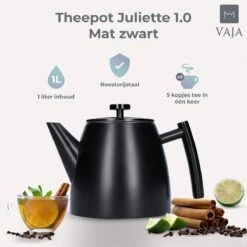 Vaja® Camille Theepot Zwart Met Filter - 1 Liter - RVS - Dubbelwanding -Bestek Winkel 1200x1200 867