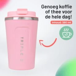 Triple J® Koffiebeker To Go - Thermosbeker - BPA & Lekvrij - 380ml - Roze -Bestek Winkel 1200x1200 88