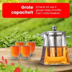 Procidi® Glazen Theepot Met Filter - Theekan Met Infuser - Dubbelwandig Borosilicaat Glas - Thee Thermoskan - Koffiekan 750 ML - Teapot -Bestek Winkel 1200x1200 910