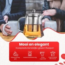 Procidi® Glazen Theepot Met Filter - Theekan Met Infuser - Dubbelwandig Borosilicaat Glas - Thee Thermoskan - Koffiekan 950 ML - Teapot -Bestek Winkel 1200x1200 931