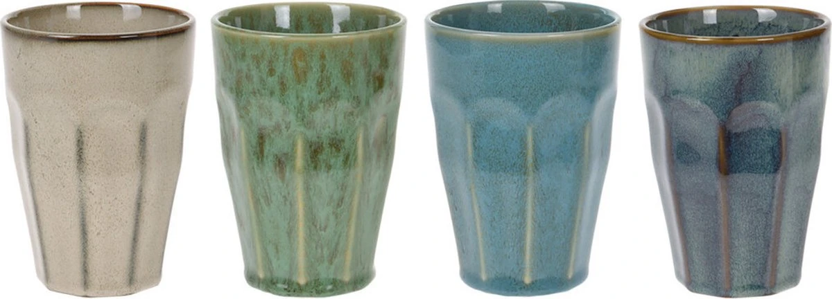 Merkloos Melkbekers - 4x Stuks - Diverse Kleuren - Porselein - 330 Ml 3 Merkloos Melkbekers - 4x Stuks - Diverse Kleuren - Porselein - 330 Ml - Afbeelding 3