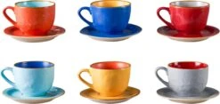 Vivi Oggi - Koffiekopjes Set Van 6 - Ø 9cm - Cappuccino - Kop En Schotel - 150 Ml - Italië