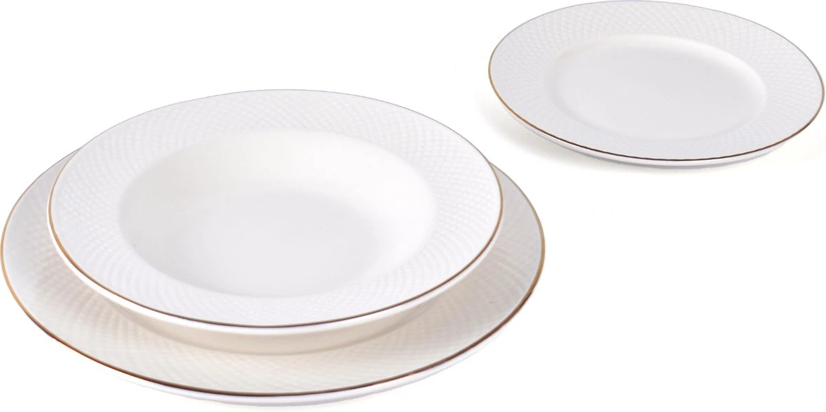 LeRijn® Serviesset Deventer 12 Persoons - 36 Delig - Licht Crème Wit Met Gouden Rand En Motief - Dinerborden - Soepborden - Dessertborden - Borden Servies - Bordenset 2 LeRijn® Serviesset Deventer 12 Persoons - 36 Delig - Licht Crème Wit Met Gouden Rand En Motief - Dinerborden - Soepborden - Dessertborden - Borden Servies - Bordenset - Afbeelding 2