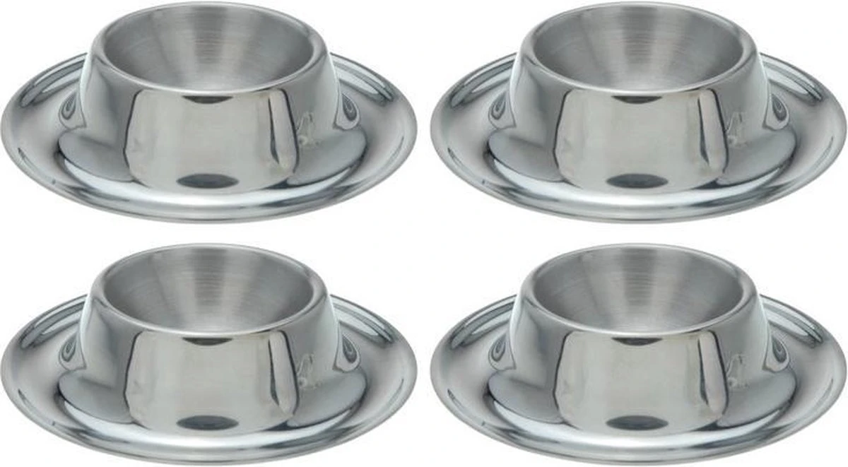 Merkloos 4x Stuks Eierdopjes Van RVS 8.5 X 2,5 Cm - Stapelbare Eierdopjes - Elk Weekend En Met Pasen