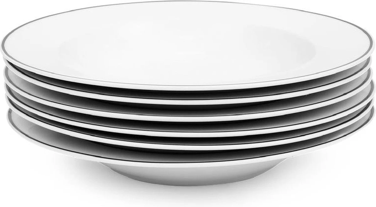 Serviesset Bordenset 6 Persoons 18 Delig - Wit Met Zwart Randje 3 Serviesset Bordenset 6 Persoons 18 Delig - Wit Met Zwart Randje - Afbeelding 3