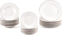 LeRijn® Serviesset Deventer 8 Persoons - 24 Delig - Licht Crème Wit Met Gouden Rand En Motief - Dinerborden - Soepborden - Dessertborden - Borden Servies - Bordenset -Bestek Winkel 1200x671