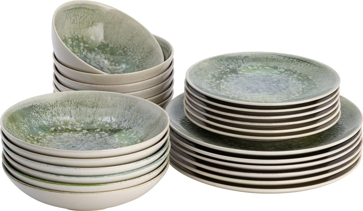 Lite-Body Serviesset Hermes - Groen Grijs Reliëf - 6 Personen - 24 Delig 1 Lite-Body Serviesset Hermes - Groen Grijs Reliëf - 6 Personen - 24 Delig