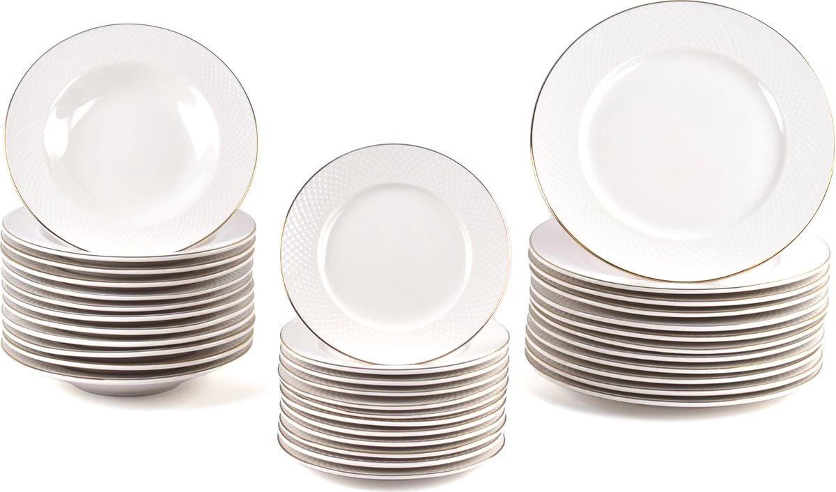 LeRijn® Serviesset Deventer 12 Persoons - 36 Delig - Licht Crème Wit Met Gouden Rand En Motief - Dinerborden - Soepborden - Dessertborden - Borden Servies - Bordenset 8 LeRijn® Serviesset Deventer 12 Persoons - 36 Delig - Licht Crème Wit Met Gouden Rand En Motief - Dinerborden - Soepborden - Dessertborden - Borden Servies - Bordenset - Afbeelding 8