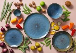 Palmer Serviesset Lotus Stoneware 6-persoons 24-delig Zwart Turquoise -Bestek Winkel 1200x838