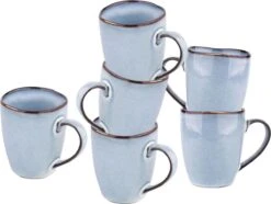 Koffiekopjes - Cappuccino Kop - Theemok - Koffiebeker - Blauw - 320ml - Set Van 6 -Bestek Winkel 1200x904