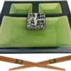 Sushi Servies Set 2 Personen | Groen | Luxe Sushi Servies | Handgemaakt | Sushi Bord En Schaaltjes | 2 Paar Chopsticks | Japanse Kwaliteit | Kirin Gumi Fine Collection | Keramiek | Vaatwasser Bestendig | 5-delig