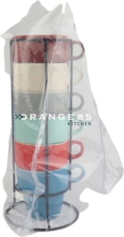 Orange85 Koffiekopjes - Met Houder - Set Van 6 - Gekleurd - 300 Ml - Keramiek -Bestek Winkel 626x1200