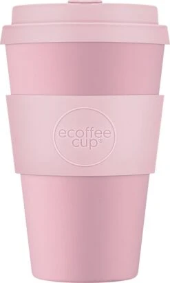 Ecoffee Cup Local Fluff PLA - Koffiebeker To Go 400 Ml - Roze Siliconen
