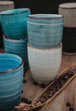 Koffiemok - Blue - 6 Stuks - Aardewerk - 340 ML - Zonder Oor -Bestek Winkel 819x1200