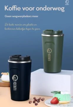 ICENTI - RVS Koffiebeker To Go - 380ml – Groen - Thermosbeker - Lekvrij - Dubbelwandig - Koffie Beker - Theebeker – Coffeemugg - Theemugg -Bestek Winkel 824x1200