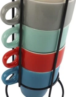 Orange85 Koffiekopjes - Met Houder - Set Van 6 - Gekleurd - 300 Ml - Keramiek -Bestek Winkel 945x1200